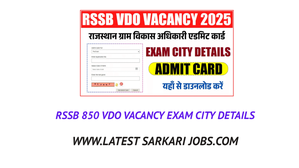 RSSB 850 VDO Vacancy Exam City Details